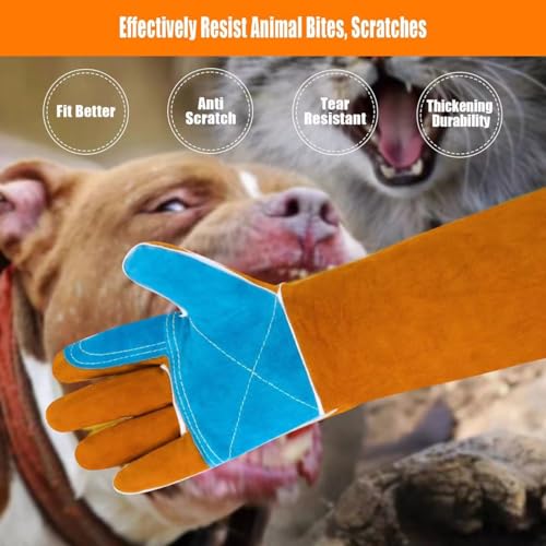 17.7In Cat Gloves, Animal Handling Gloves Bite Proof with Double Leather Pet Grooming for Cats & Dogs - size: Small