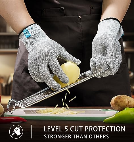 JDL Large Grey Cut Resistant Gloves with Touch Screen, Food Grade, ANSI A5, 3D Stretch Fit, Firm Grip, Suitable for Oyster Shucking, Meat Slicing, Kitchen Protection - color: Grey, size: Large