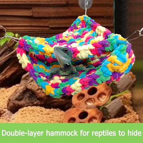 QWR Hand-Knitted‌ Soft Lizard Hammock,Double-Layer Hammock for Bearded Dragon Tank,Hanging Reptile Swing Hammock with Strong Adhesive Hooks,for Lizard Gecko Chameleon Hide(Triangular)