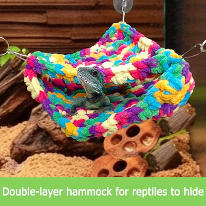 QWR Hand-Knitted‌ Soft Lizard Hammock,Double-Layer Hammock for Bearded Dragon Tank,Hanging Reptile Swing Hammock with Strong Adhesive Hooks,for Lizard Gecko Chameleon Hide(Triangular)