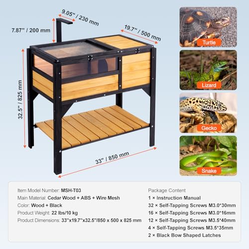 Happybuy Tortoise Habitat, Wooden Tortoise House Indoor & Outdoor, Tortoise Enclosure with Light Stand, Reptile Enclosure Small Animal Cage with Stand Legs for Gecko, Lizard, Snake
