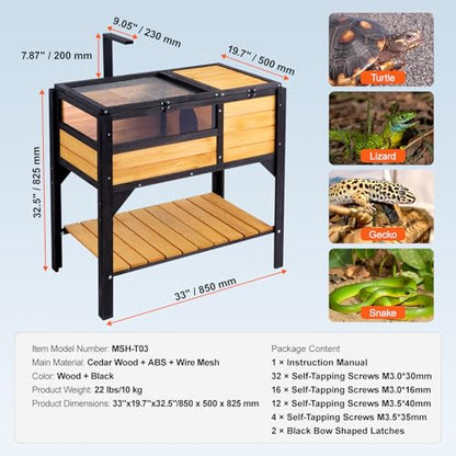 Happybuy Tortoise Habitat, Wooden Tortoise House Indoor & Outdoor, Tortoise Enclosure with Light Stand, Reptile Enclosure Small Animal Cage with Stand Legs for Gecko, Lizard, Snake