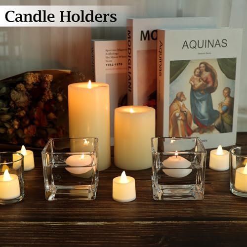 6 Pack Square Glass Vases 3" x3" x 3", Clear Flower Vases | Candle Holder for Centerpieces, Wedding Party Home Decor - size: 3inch