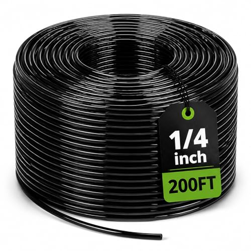 200FT 1/4” Drip Irrigation Tubing, 7mm OD x 4mm ID Hose, Black | Flexible UV-Resistant Hose, Easy to Install for New Drip Systems, Repairs & Extensions in Home Gardens, Lawns & Raised Beds - size: 200FT