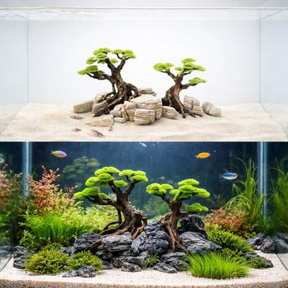 Fish Tank Decor Aquarium Bonsai Tree Resin Ornament with Faux Moss Aquascaping Decoration Artificial Landscape Centerpiece Safe & Fade-Resistant for Betta Shrimp Goldfish