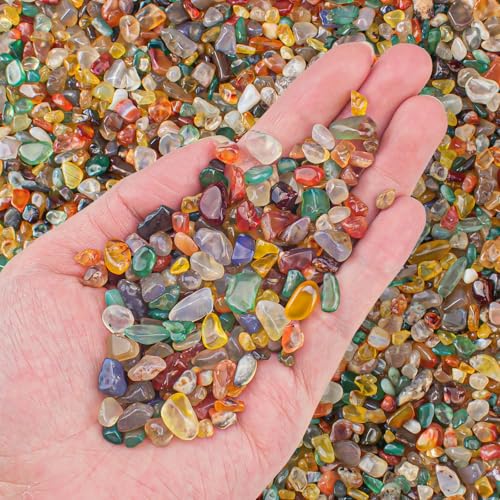 Colorful Agate Crushed Stone Crystal Chips Bulk Irregular Shaped Aquarium Decor Rocks Gravel Pebbles Stones Polished Tumbled for Crafts|Fish Turtle Tank|Home Decoration - 0.88 Lbs - color: Multicolor Agate, size: 0.88 LB