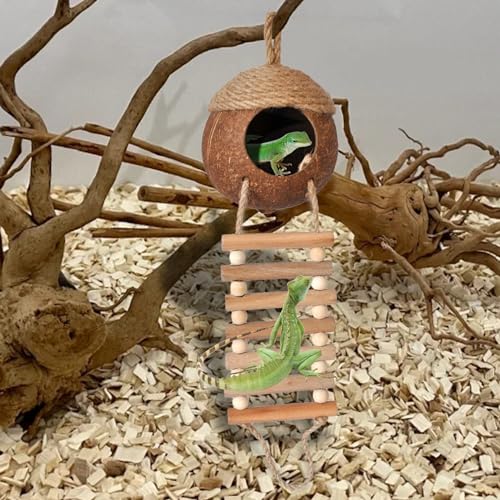 5 PCS Gecko Tank Accessories,Gecko Coconut Hide with Ladder Reptile Terrarium Plants Hammock Climbing Flexible Jungle Vine Tank Decor for Crested Gecko,Baby Bearded Dragon,Chameleon,Snake - style: 【Style C】