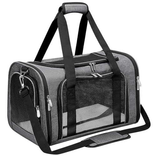 Soft-Sided Cat/Dog/Pet Carrier, Collapsible Pets Travel Carriers | for Big Cats/Small Dogs with Shoulder Strap & Removable Mat, Mesh Puppy Carry Bag,Up to 16 Lbs,TSA Airline Approved-Dark Grey - color: Dark Grey, size: 17"L x 11"W x 11"H