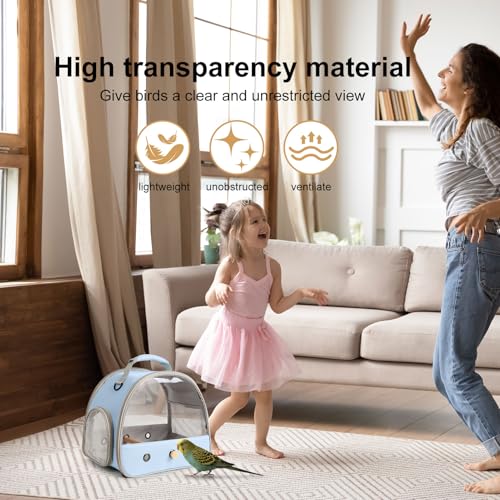 Bird Carrier, Portable Small Bird Parrot Parakeet Carrier with Standing Perch and Soft Mat, Side Access Window Collapsible (Blue, Clear Windows) - color: Blue