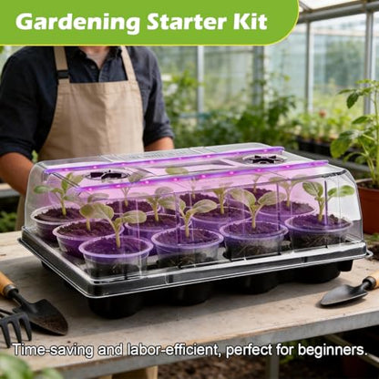 36 Pack 4 Inch Clear Plant Pots & 3 Pack 12 Cell Nursery Pot Trays with Humidity Dome and Growing Lights for Seed Starting, Germination, Seedling Propagation Plant Growing, Sturdy Gardening Kit 3 Sets - color: Black + Clear, size: 4 Inch 36 Pack Pots & 3