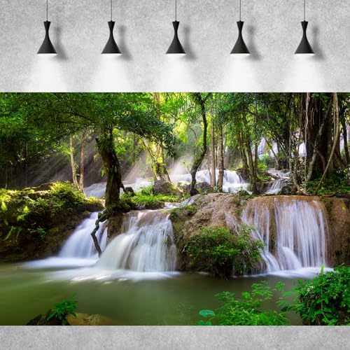 Waterfall Aquarium Background Jungle Plants Rocks Terrarium Background Falls Green Plants Natural Landscape Fish Tank Background Old Tree Waterfall Rock Style Reptile Background Vinyl 24x12in - color: Jade Green, size: 24(W)x12(H)in