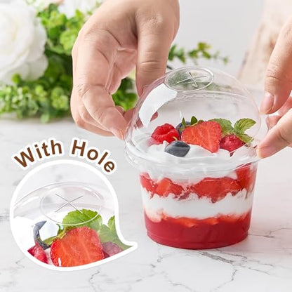 Kucoele 9 OZ Clear Plastic Cups with Dome Lids, 100 Pack | Dessert Cups, Parfait Cups, Party Serving Cups, For Yogurt, Fruit, Pudding and Ice Cream - size: 100 Pack