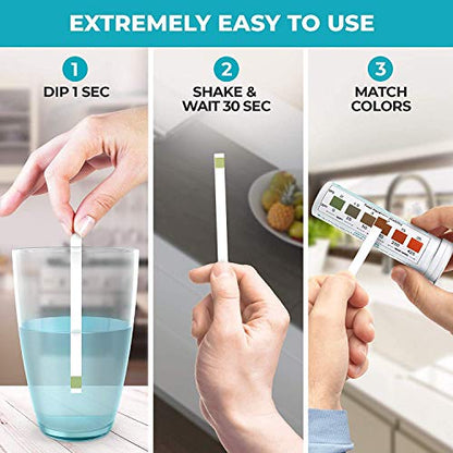 Water Hardness Test Kit - Water Testing Kit for Home, Drinking, Well, Spa, Swimming Pool, Softener, Dishwasher & More - Hard Water Test Strips for Calcium, Magnesium etc (0-425 pmm, 150 Strips)