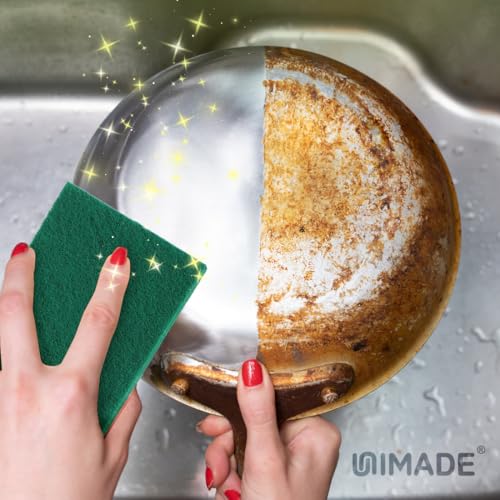 UNIMADE Heavy Duty Scouring Pad, 96Pcs Household Scour Pad for Kitchen, Garage and Outdoors, Reusable Dish Scrubber Pads for Pan and Metal Grill - Green | for Kitchen, Garage and Outdoors, Reusable Dish Scrubber Pads for Pan and Metal Grill - Green - colo