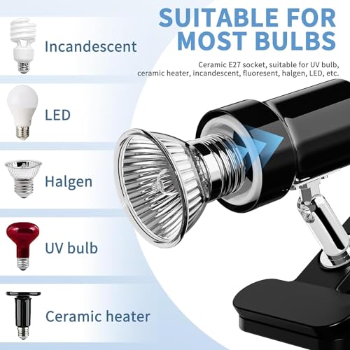 Moonorange Reptile Heat Lamp, Rotatable Timing & Dimming UVA/UVB Light with 2pcs Basking Bulbs (25W + 35W), Suitable for Turtle, Lizard, Bearded Dragon, Snake, Reptiles (Black) - color: B Lamp Kit (Black)
