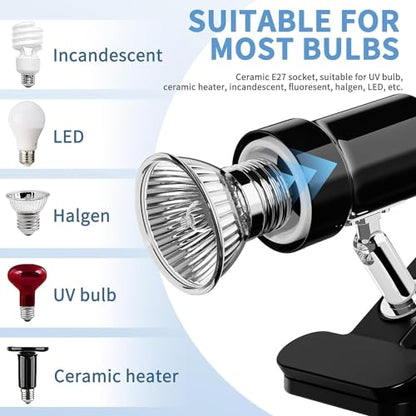 Moonorange Reptile Heat Lamp, Rotatable Timing & Dimming UVA/UVB Light with 2pcs Basking Bulbs (25W + 35W), Suitable for Turtle, Lizard, Bearded Dragon, Snake, Reptiles (Black) - color: B Lamp Kit (Black)