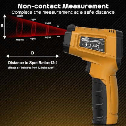 Infrared Thermometer Gun,SQECH Laser Thermometer Gun -58℉～1112℉(-50℃～600℃),Non-Contact Temperature Gun with Adjustable Emissivity&Color Backlight for Cooking, Pizza Oven,BBQ,Fridge,Engine,HVAC(Yellow) - color: Yellow(-58℉～1112℉)