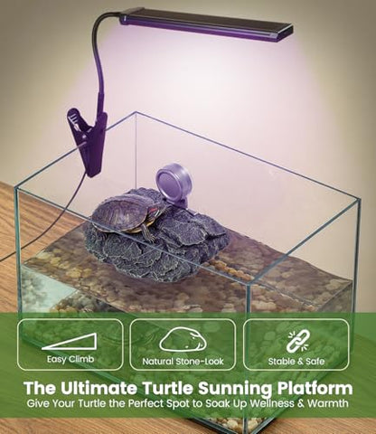 Baby Turtle Basking Platform Aquatic Turtle Resting Ramp Terrace Rock | 7.8x6 inch, Made of Resin, Easy-Climb Ramp, Strong Suction Cups, Perfect for Hatchlings & Juveniles, Authentic Rock Textures - size: Small