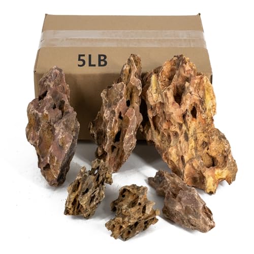 Aquarium Rocks Dragon Stone Natural Hardscape Stone for Aquariums, Fish Tanks, Bonsai, Terrariums, Wargaming Dioramas, Indoor or Outdoor Gardens-5lb(2-6 Inch) - size: 5Lb (2-6 inch)