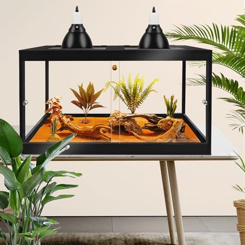 Bearded Dragon Tank 30 Gallon, 24 x 16 x 16 Inch Wooden Reptile Enclosure with Metal Mesh Top, Clear Acrylic Sliding Doors and Lock, Large Lizard and Snake Tank, Black