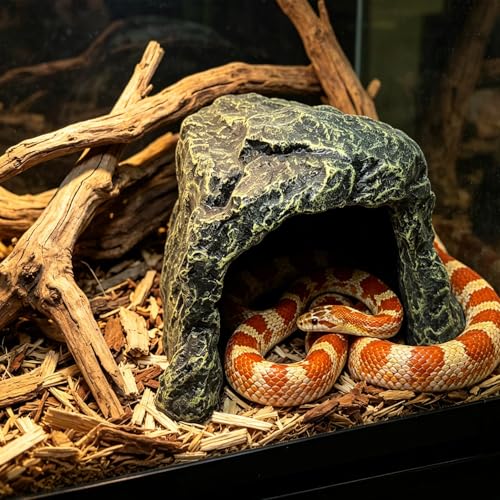 Reptile Rock Hide Cave Tortoise Hideout Turtle Basking Rock Snake Hide Habitat for Amphibian Lizard Fish Bearded Dragon Leopard Gecko - style: STYLE-A