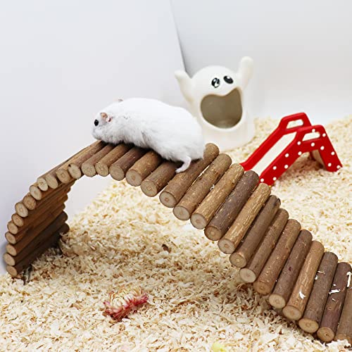 Rat Ladder Bridge, Wooden Hamster Climbing Ladder Toy, Small Animals Cage Accessories for Bird Parrot Hamster Mouse Rat Sugar Glider Hermit Crab Sugar Glider Chinchilla(23.62x3.14 Inches) - color: Willow Wood