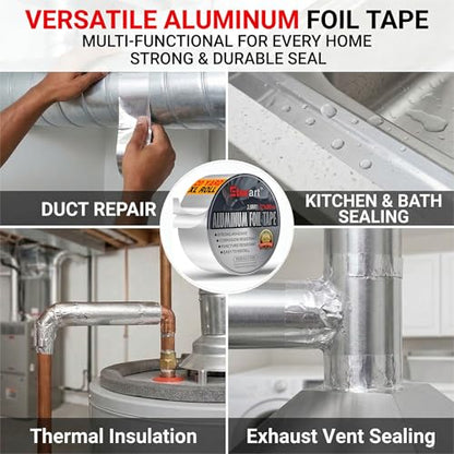 ETERART Aluminum Foil Duct Tape, High-Temp Seal for HVAC,2" x 20Yds | Heavy-Duty, Dryer Vents & Insulation, Stops Air Leaks & Resists Extreme Heat for Home Repair, Silver, easy to apply, durable - size: 2 Inches x 20 Yards