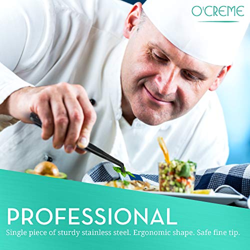 O'Creme Stainless Steel Precision Kitchen Culinary 8 Inch Tweezer Tongs (8" Curved, Blue) - color: Blue, size: 8" Curved
