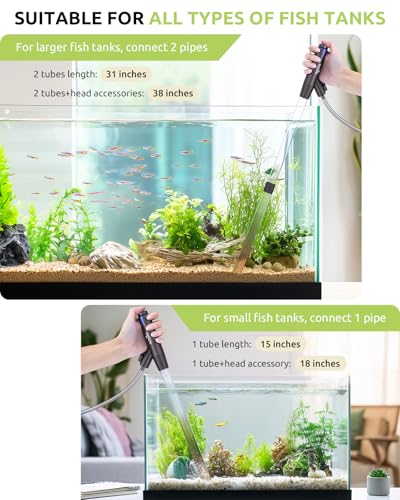 SEAOURA Aquarium Vacuum Gravel Cleaner Adjustable Fish Tank Siphon Cleaner | Manual Python Water Changer with Air Push Button, Fishtank Syphon Vacuums Cleaning Kit for Turtle Poop Suck Manure Wash Sand - color: Navy blue + Silver gray