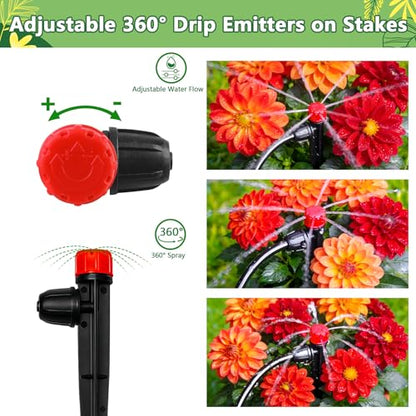 20 Pieces Drip Irrigation Emitters, Adjustable 360 Degree Drip Stream Emitters on 5" with Stake for 1/4" Drip Irrigation Tubing Irrigation 8 Hole Stream Drippers for Garden Watering System - size: Stream Emitters - 20 Pieces
