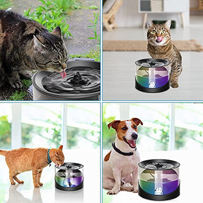 Kastty Cat Water Fountain, Pet Water Fountain for Cats Indoor, Cat Water Dispenser 2.2L/74oz, Super Quiet, Long Life Span Pump, Black+Colorful LED Light