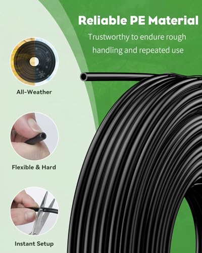 Pawfly 500 ft. 1/4" Drip Irrigation Tubing, Black Distribution Tubing for Drip Irrigation System, Polyethylene Drip Line, Drip Irrigation Hose Tube for Quick-Connect Drip Irrigation Emitters - size: 500 Feet