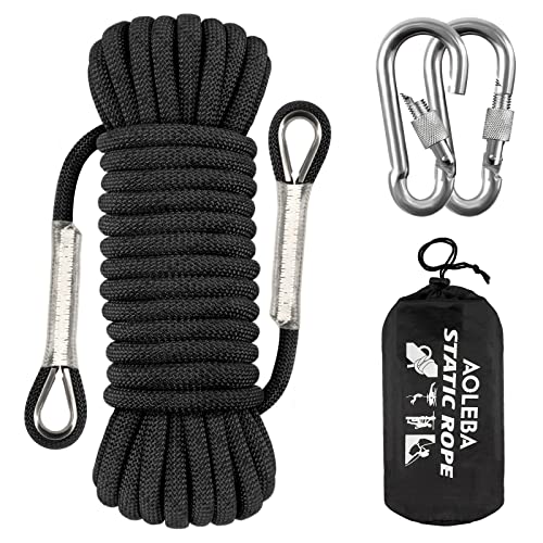 AOLEBA 10.5 mm Static Climbing Rope 10M(32ft) 20M(64ft) 30M(96ft) 50M(160ft) 70M(230ft) Outdoor Rock Climbing Rope, Escape Rope Ice Climbing Equipment Fire Rescue Parachute Rope - color: Black 01, size: 32ft