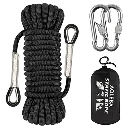 AOLEBA 10.5 mm Static Climbing Rope 10M(32ft) 20M(64ft) 30M(96ft) 50M(160ft) 70M(230ft) Outdoor Rock Climbing Rope, Escape Rope Ice Climbing Equipment Fire Rescue Parachute Rope - color: Black 01, size: 32ft