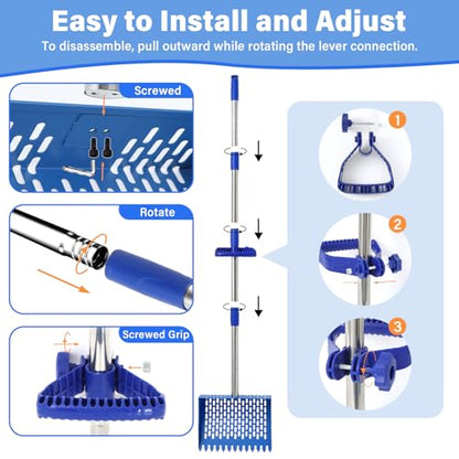 Linidcoud Chicken Poop Scooper, 10 Inch Metal Long Handle Chicken Coop Sand Pooper Scooper & Rake Adjustable Length, Durable Dog Pooper Scooper for Yard Farm Coop Accessories(Blue) - color: Blue