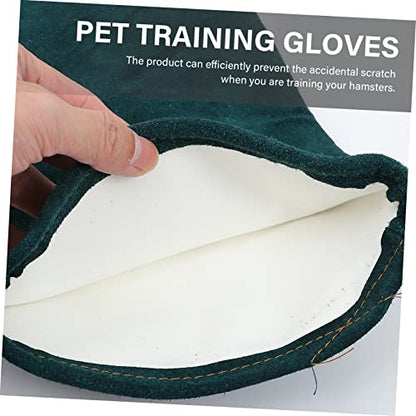 2Pcs Cowhide Pet Training Gloves Bite Protective Gloves for Reptiles Animals Dark Green Comfortable Flexible Design for Handling