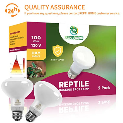 New Upgrade Reptile Heat Lamp Bulb (3rd Gen No Broken), 100W 2 Pack Basking Spot Light for Reptiles & Amphibians,UVA Daylight Heat Bulb for Bearded Dragon, Turtle - color: 100*2