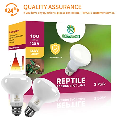 New Upgrade Reptile Heat Lamp Bulb (3rd Gen No Broken), 100W 2 Pack Basking Spot Light for Reptiles & Amphibians,UVA Daylight Heat Bulb for Bearded Dragon, Turtle - color: 100*2