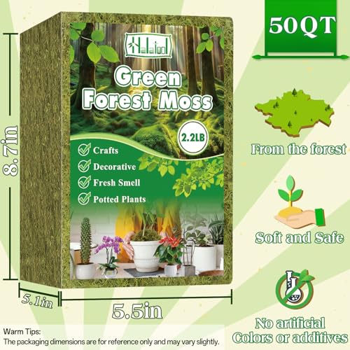 Halatool 2.2LB Green Moss for Indroor Plants, 8QT Orchid Moss for Repotting | Retain Moisture, Forest Moss for Potted Plants, Real Moss for Succulents, Carnivorous, Houseplants, Terrariums, Reptiles - size: 2.2lb