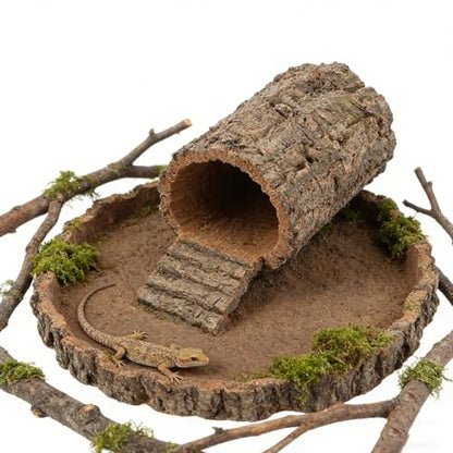 Veemoon Natural Tree Trunk Reptile Hide, Hollow Wood Log Lizard Hide Cave Reptile & Amphibian Habitat Hideouts Aquarium Climbing Platform Fish Tank Shelter Landscape for Pet Tank Supply, 8×4" - size: 20.00X7.00X7.00CM