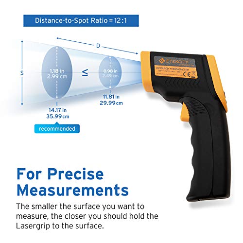 Etekcity Infrared Thermometer 749 (Not for Human) Temperature Gun Non-Contact Digital Lasergrip with LCD Backlit Display, -58℉ to 716℉ (-50℃ to 380℃), Black-Yellow