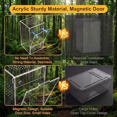 Jumping Spider Enclosure Kit, Acrylic Ventilated Small Pet Habitat | Magnetic Door, Full Habitat With Plants, Jumping Platform Accessories, For Spiders, Tarantulas, Mantises, Snails