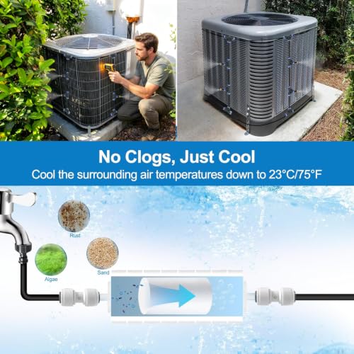 Misters for Outside Patio, Outdoor Misting Cooling System w Filter,75FT|23M | Backyard Mist Kit for Garden, Greenhouse, Fan,Deck,Umbrella,Canopy,Pool,Porch,Trampoline,Park,BBQ Party Accessories - size: 75FT-Flt