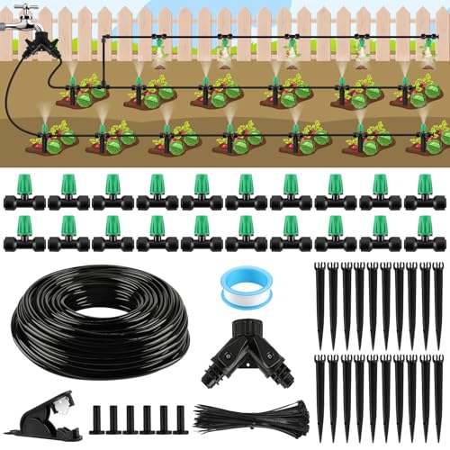 Kalolary 75FT Quick-Connect Drip Irrigation System Kit | Automatic Garden Watering System with 1/4" Tubing & Atomizing Nozzle Irrigation Equipment for Raised Garden Beds Greenhouse - size: 75FT Drip Irrigation System Kit
