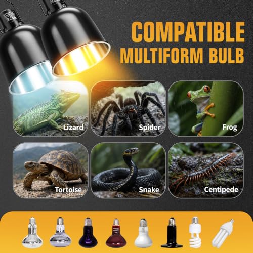 Happy Herps 5.5" Deep Dome for Reptile Light/Heat Lamp/UVB Light,2-Pack | Independent switch, E26 ceramic socket, aluminum reflector, fully assembled, fits glass terrariums, 160W max - size: 5.5IN-2 Pack