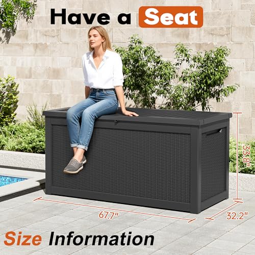 Outdoor Storage Box, Resin Deck Boxes Indoor and outdoor, Waterproof Storage Box Lockable Lid (Black,260 Gallon) - color: Rattan Black, style: 260 Gallon