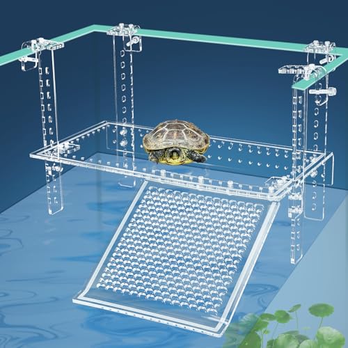 15" Hanging Acrylic Turtle Platform with Ramps | Adjustable hanging acrylic dock with attachable ramps. Solid clamp ensures stable placement on aquatic turtle tank rims - size: 15 x 8.1 Inch