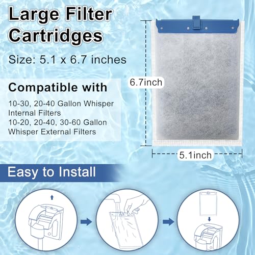 6 Pack Filter Cartridge Compatible with Whisper Bio-Bag Filters, Large Aquarium Filter Cartridges Compatible Replacement with Whisper Filters 20i,40i/IQ20,30,45,60/PF20,30,40,60 and ReptoFilter - size: 6 Pack Large
