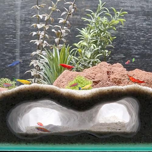 LIYAOLI Aquarium Ornaments Cave Tunnel with Viewing Ports | Fish Tank Decoration Hideout for Pleco, Shrimp & Corydoras | Substrate-Friendly Design & Sinking Base - color: White - 02