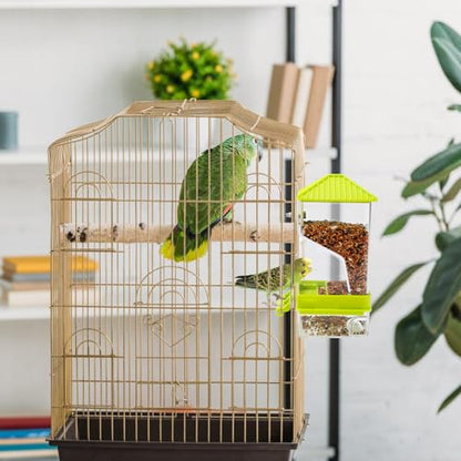 Rypet No-Mess Automatic Bird Feeder for Cage, Parrot Cage Accessories | Transparent Acrylic Food Dispenser, Helps Reduce Seed Scatter, for Parakeet Cockatiel Parrot Canary - color: Transparent A80 Green